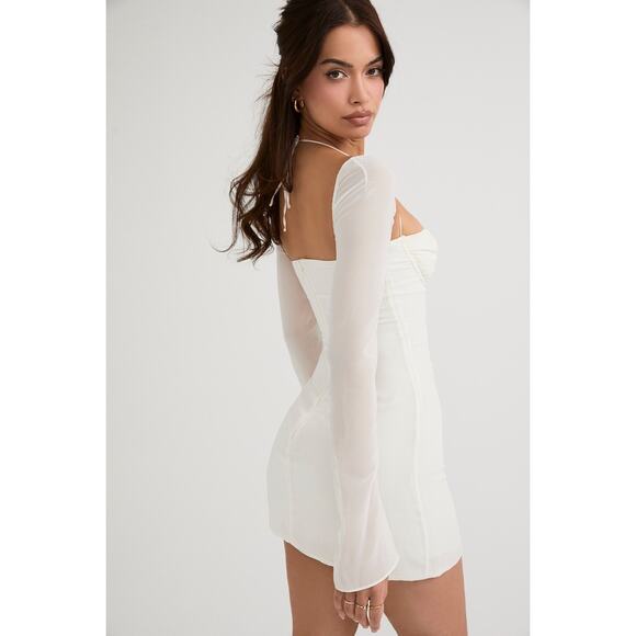 House of CB Babydoll Ivory Chiffon Halter Mini Dress Size M Medium - Picture 4 of 10